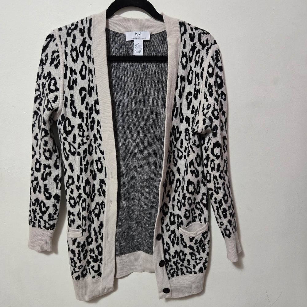 Magaschoni Black and Cream Animal Print Cardigan